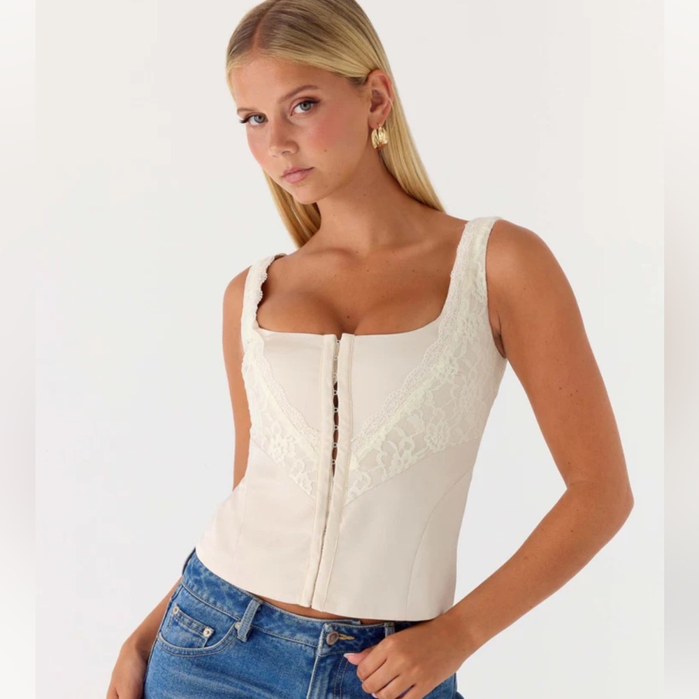 Cream Lace Trim Corset Top